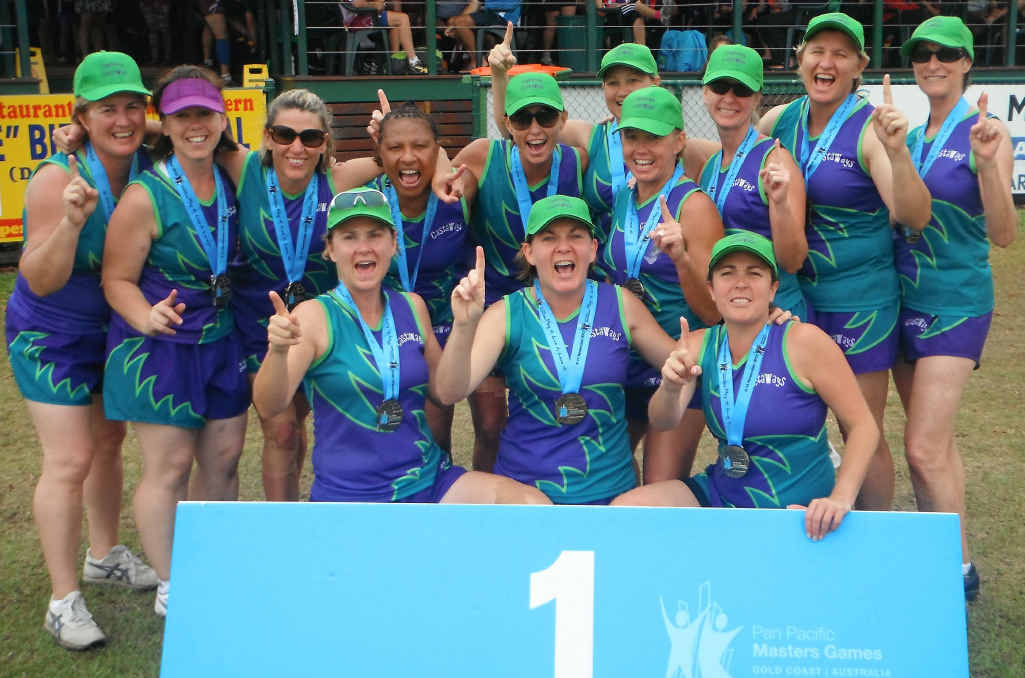 NUMBER ONE: The Capricorn Castaways touch footy players celebrate their win in the over-40s women’s grand final at the Pan Pacific Masters Games at the Gold Coast. The team included Emerald players Daria Wills and Kennace Stewart and former Emerald players Janelle Ramsey (Toowoomba), Claudine McCarthy and Brenda Johnson (Emu Park). NUMBER ONE: The Capricorn Castaways touch footy players celebrate their win in the over-40s women’s grand final at the Pan Pacific Masters Games at the Gold Coast. The team included Emerald players Daria Wills and Kennace Stewart and former Emerald players Janelle Ramsey (Toowoomba), Claudine McCarthy and Brenda Johnson (Emu Park).